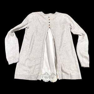 Boden Sweater Womens XS Gray White Stripe Lace Lightweight Academia Cottagecore